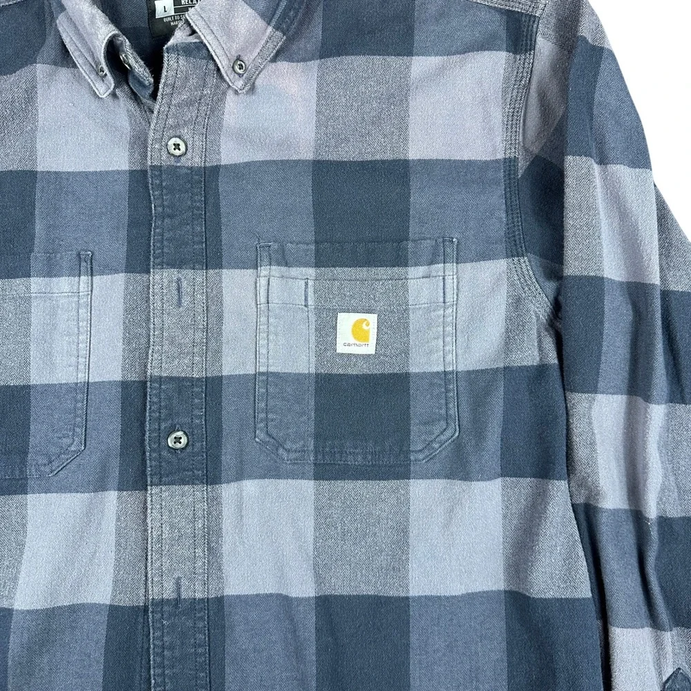 Carhartt Rugged Flex Flannel Shirt Mens Large Blue Buffalo Plaid TW4448-M Faded